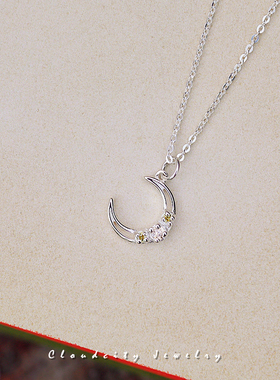 精致镂空小月亮925银短项链
