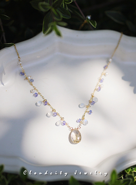 原创精致金发晶月光石手作短项链