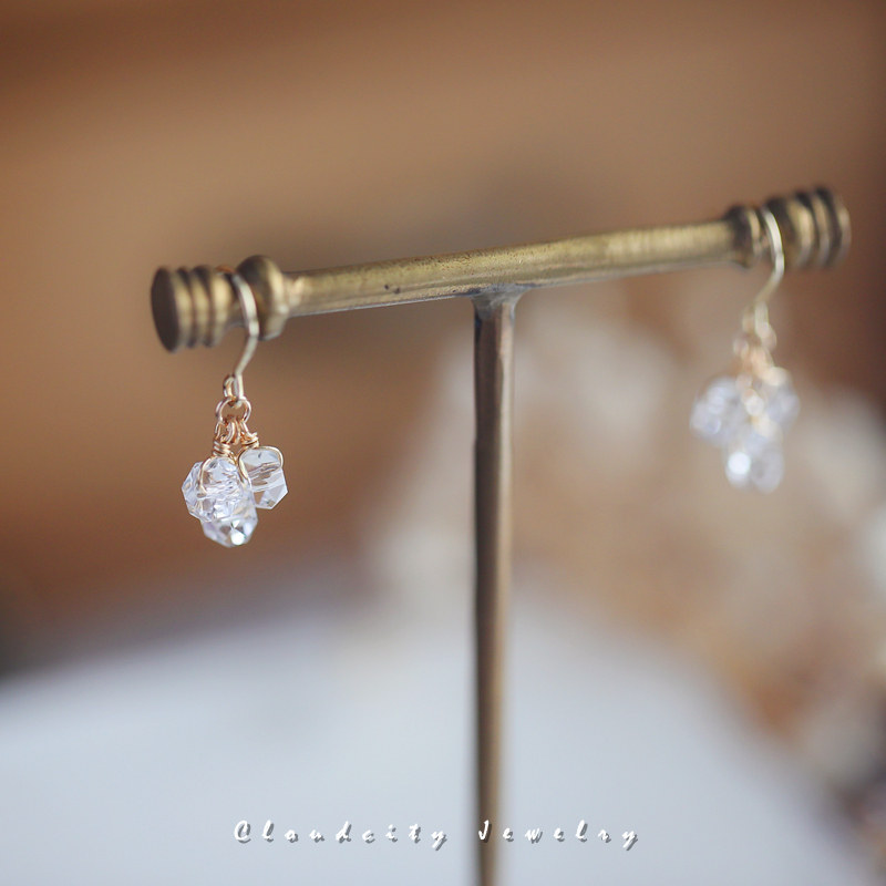 Cloudcity原创手作 小巧百搭简约白水晶14K注金耳环 夏季耳饰女,淘宝优惠券,粉丝福利购,淘宝优惠卷