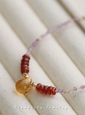 原创紫黄水晶手作项链