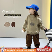 Boy autumn winter necropolis suit 2023 new childrens clothing handsome gas light core suede clothes baby sports two sets