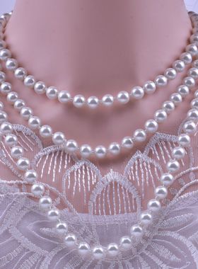 欧美时尚圆珠链混彩玻璃仿珍珠长款项链1米5长多层毛衣链厂家