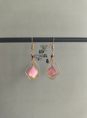 非遗绒花掐丝手工耳环新中式原创国风饰品2026新款高级花瓣耳坠古