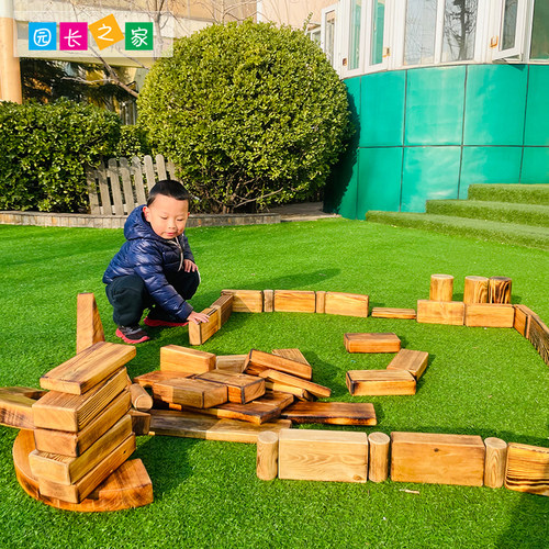 幼儿园炭烧积木玩具安吉游戏户外建构加厚碳化防腐实木搭建质保 - 图1