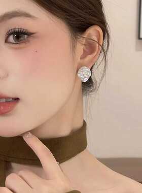 金属风不规则几何满钻耳环女