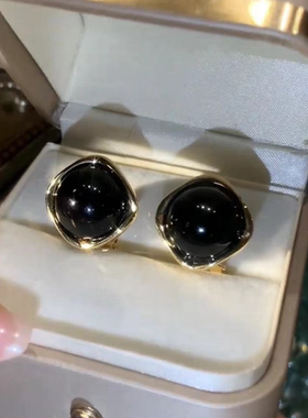 复古黑色几何方形耳环女新款爆款
