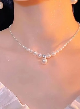 设计感碎银几两珍珠项链女锁骨链