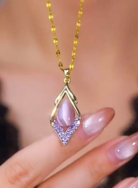 紫色水晶项链女小众简约几何吊坠