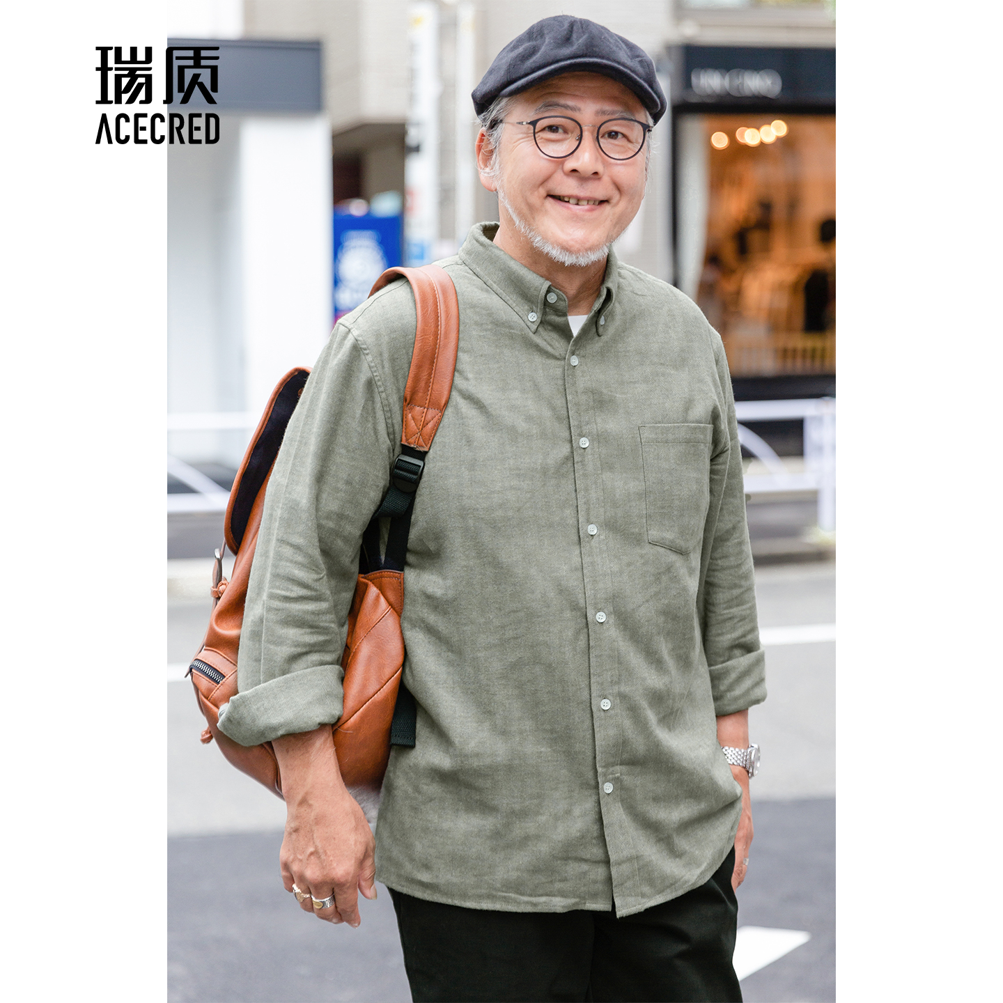 爸爸秋装纯棉长袖衬衫中老年人男装老爸春秋衬衣爷爷老人衣服寸衫 - 图1