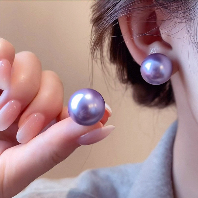 点醉天然淡水爱迪生紫色珍珠耳钉 13-14毫米正圆高贵紫素钉高品质,淘宝优惠券,粉丝福利购,淘宝优惠卷
