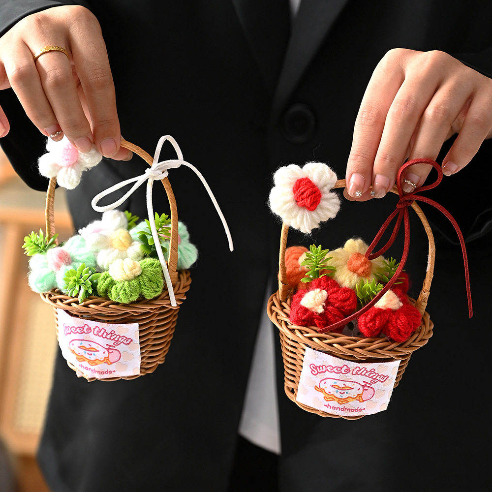 仿真花假花新款针织泡芙花束小雏菊手提篮配饰礼品伴手礼,淘宝优惠券,粉丝福利购,淘宝优惠卷