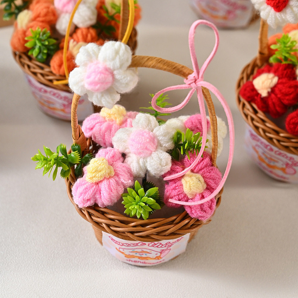 仿真花假花新款针织泡芙花束小雏菊手提篮配饰礼品伴手礼,淘宝优惠券,粉丝福利购,淘宝优惠卷