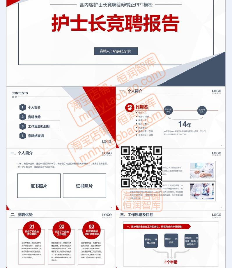 护士长竞聘演讲稿PPT模板医院护理演说稿报告内科外科述职报告 - 图0