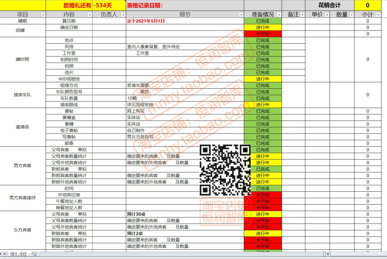 结婚婚礼筹备清单日程表细则预算规划器安排婚庆流程时间表采购 - 图1
