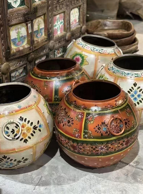 印度手工彩绘铁艺花器摆件