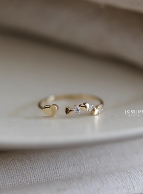 9K黄金爱心精致简约可调节戒指