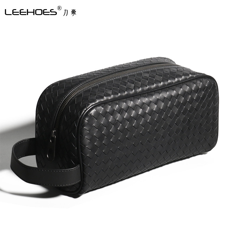 真皮编织2021新款潮男式手提洗漱包 力豪男士包袋