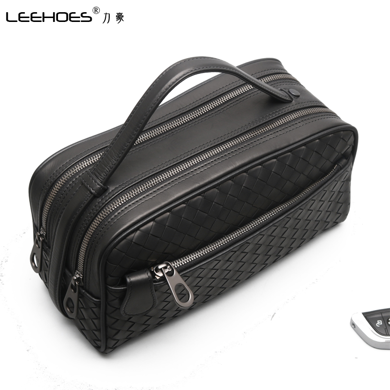 新款男款真皮编织双拉链男士包包 力豪男士包袋