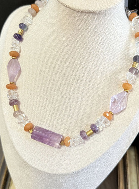 【孤品】天然紫水晶黄塔晶珍珠毛衣链短款项链女简约紫色浪漫配饰