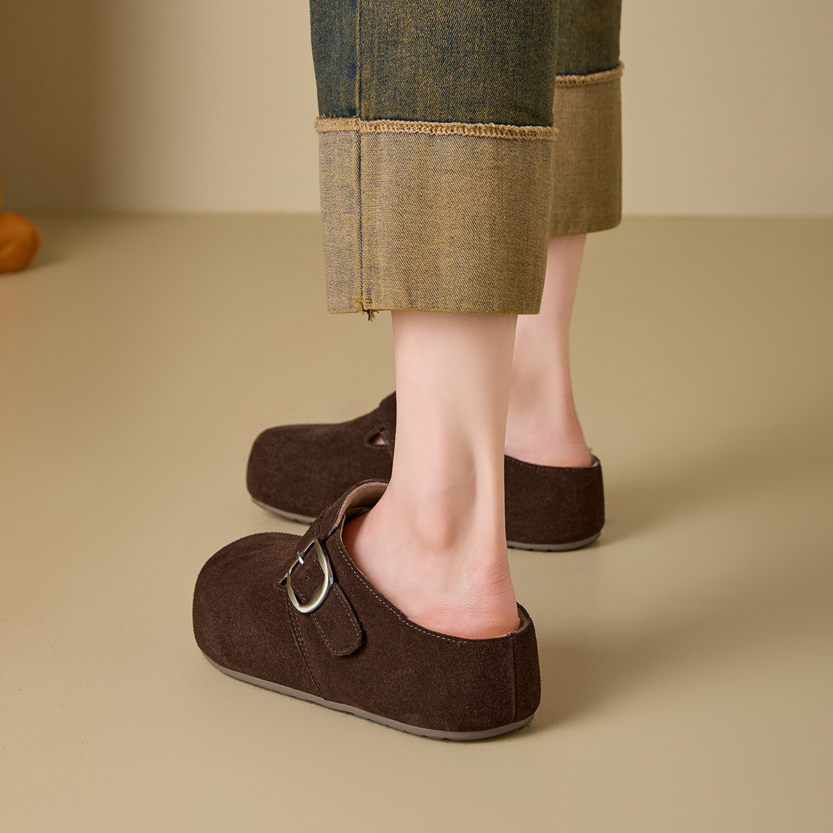 DFuse反绒皮勃肯鞋女深口单鞋方扣一脚蹬懒人鞋百搭休闲鞋,淘宝优惠券,粉丝福利购,淘宝优惠卷