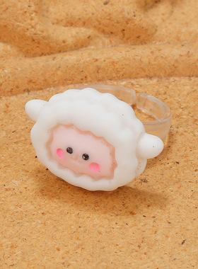 日系原宿风童趣戒指动物园开会少女儿童戒指软妹可爱绵羊青蛙大象