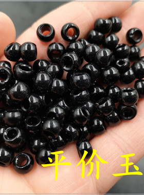 大孔黑散珠 DIY手工串珠饰品配件圆珠尾珠黑仿玛瑙玉石大孔珠
