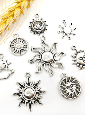 太阳星星月亮银色合金饰品配件diy手链项链耳环吊坠星月款配饰