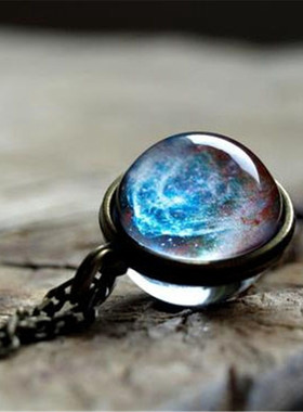 新品配饰 宇宙银河星云双面玻璃球吊坠项链复古毛衣链饰品