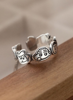 蜡笔小新开口戒指拼接潮时尚嘻哈戒指卡通设计感卡通人个性食指戒