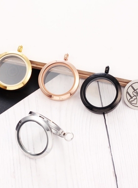 嘎乌盒圆形项链项链配件磁铁朱砂配饰玻璃相盒不锈钢圆形嘎乌盒