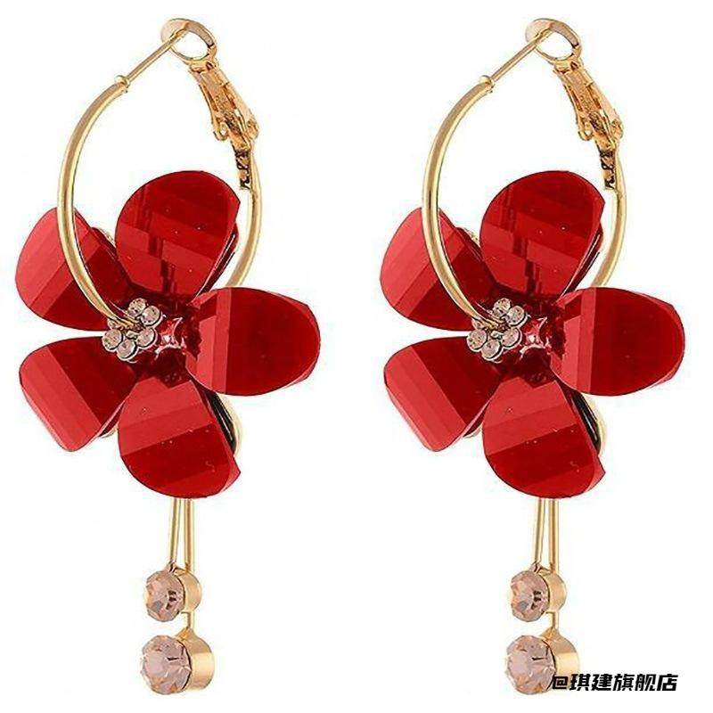 耳环红色气质韩版花瓣太阳花耳饰大圈圈几个圆圈耳坠透明锆石耳钉,淘宝优惠券,粉丝福利购,淘宝优惠卷