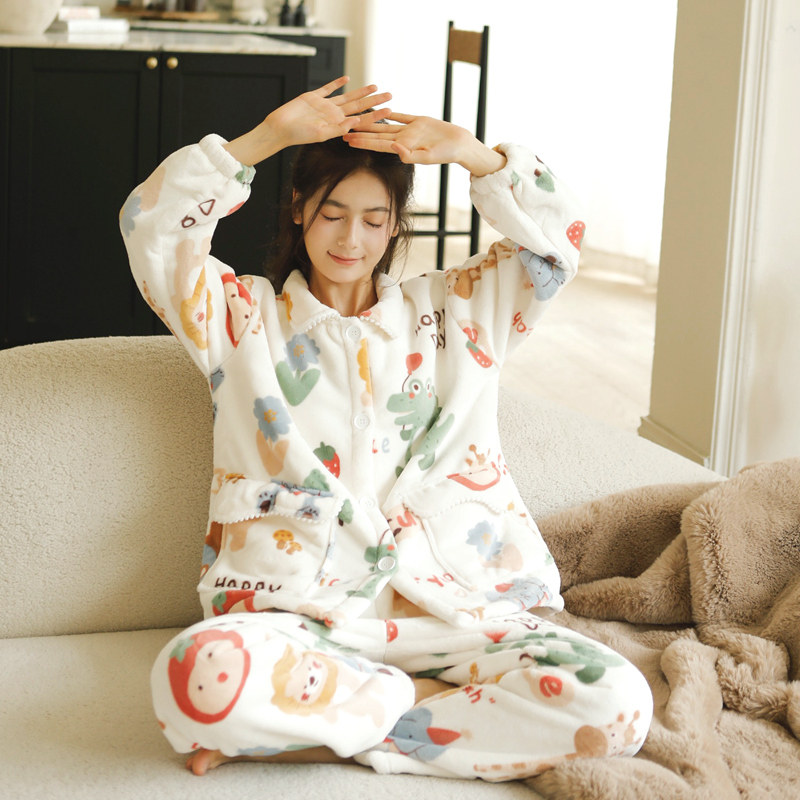初冬加厚保暖牛奶羊羔绒女士卡通睡衣多色印花复合绒居家甜美套装,淘宝优惠券,粉丝福利购,淘宝优惠卷