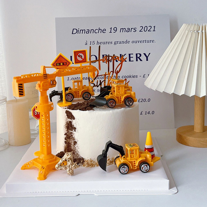 挖土机蛋糕装饰摆件挖掘机推土机男孩生日工程车路障挖机插件插牌,淘宝优惠券,粉丝福利购,淘宝优惠卷