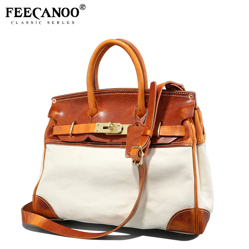 收藏级重磅阿美咔叽 手工真皮帆布小众手提铂金包单肩凯莉包旅行