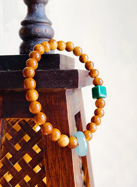 吉运阁「木逸」天然A货翡翠天然孔雀石库克手串