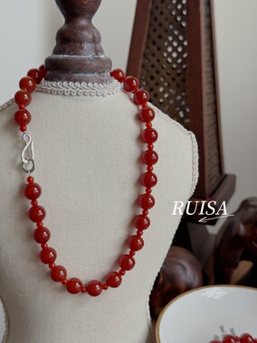 925银天然红玛瑙手链项链女生款本命年轻奢小众设计师高级感串珠