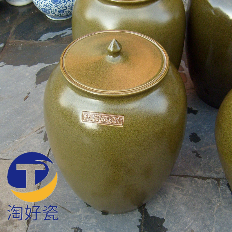 景德镇茶叶末瓷器大米缸家用带盖米桶纯色陶瓷水缸泡菜坛储物罐