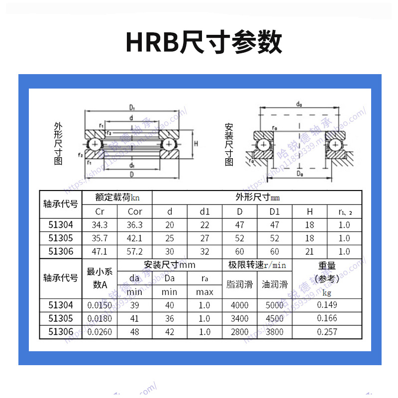 哈尔滨轴承51307 51308 51309 51310 51311 51312 平面推力球轴承 - 图0