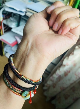 五行绳 补水 手工编织 加粗6.6毫米 五彩线 黑色 金刚结