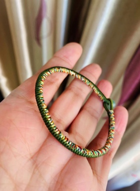 五行补木手链 五色线军绿色 金刚结5毫米 翡翠扣