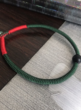 补木补火手链 木珠子黑檀木珠 绿红 九乘金刚结