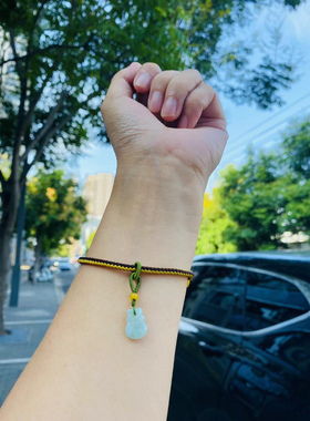 财富系列 翡翠钱袋子手链 五行补土 咖啡色 黄色