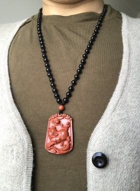 红竹石雕刻 生肖猪项链 生肖鸡项链