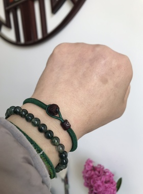 五行补木手链 绿色幽灵玛瑙 桃木雕花珠 女款 男款