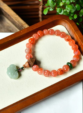 天然冰飘南红南瓜珠手链 和田玉