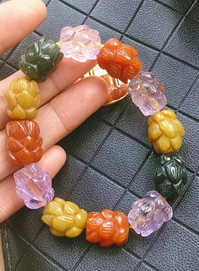 南红文玩古董福禄寿喜紫晶手链