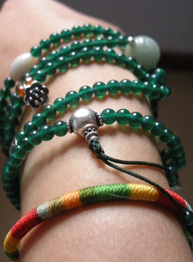 天宝原创正宗绿玉髓颗银手链