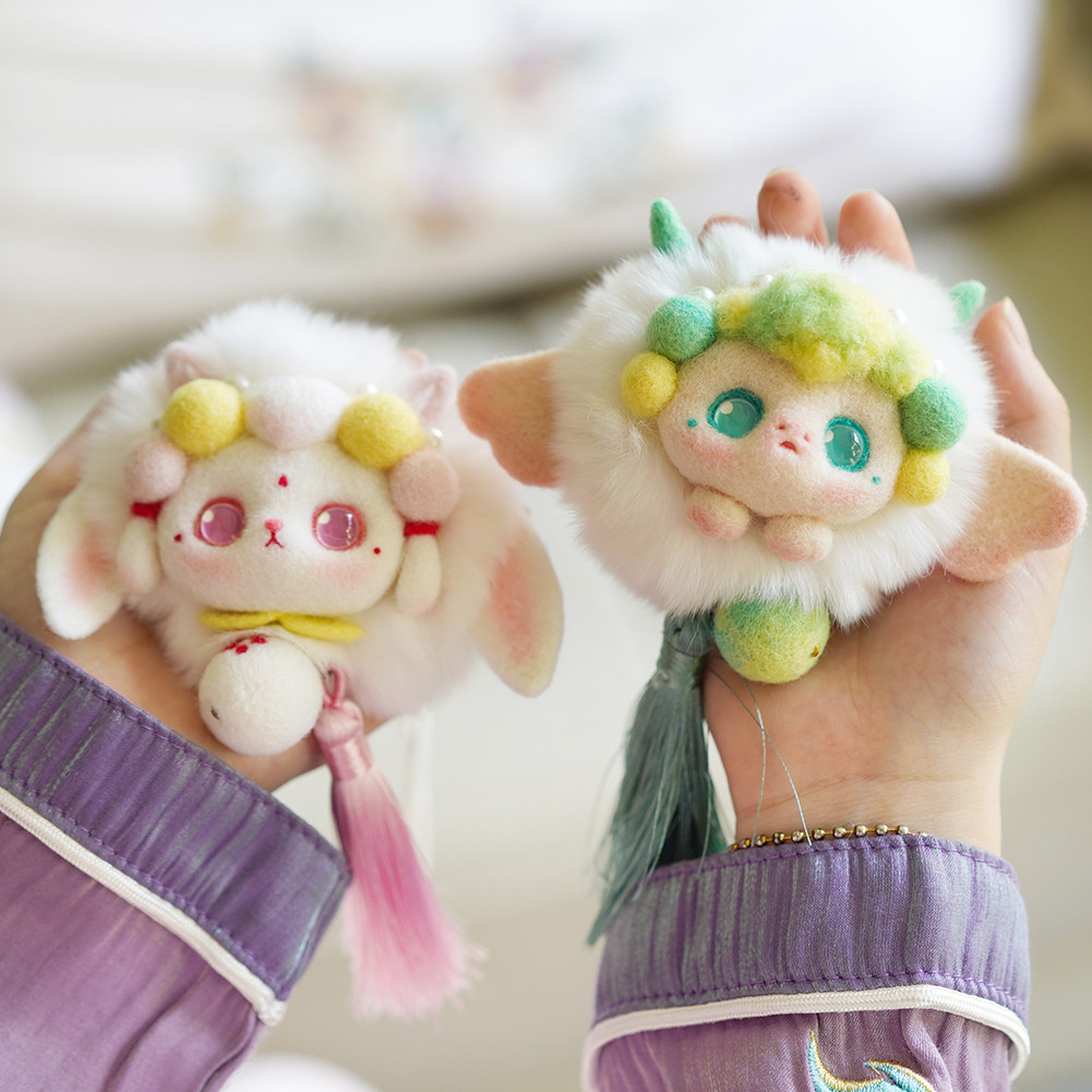 羊毛毡戳戳乐diy材料包兔子款新年礼物手工羊毛球吉祥兔年挂件