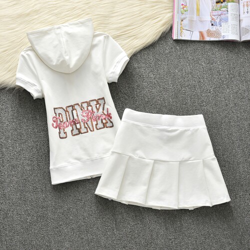 显瘦夏季纯棉连帽休闲运动服套装女士短袖短裤修身卫衣两件套绣花 - 图2