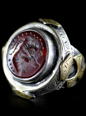 犍陀罗艺术 凹雕古董vintage 红玛瑙贵族头像印章